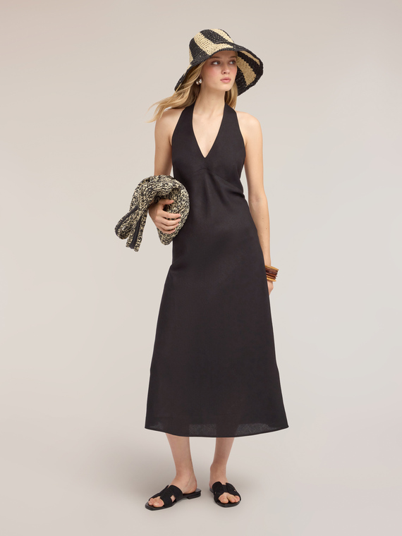 Robe longue trap&egrave;ze en m&eacute;lange de lin