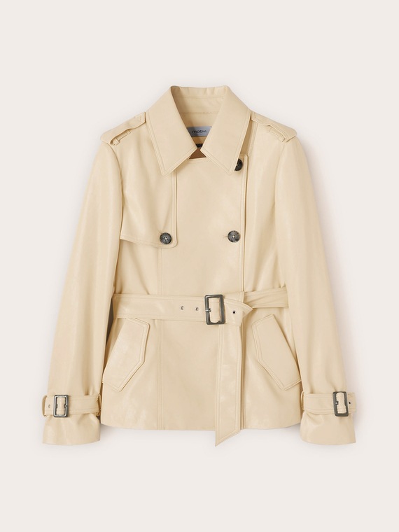 Short double-breasted trench coat with belt