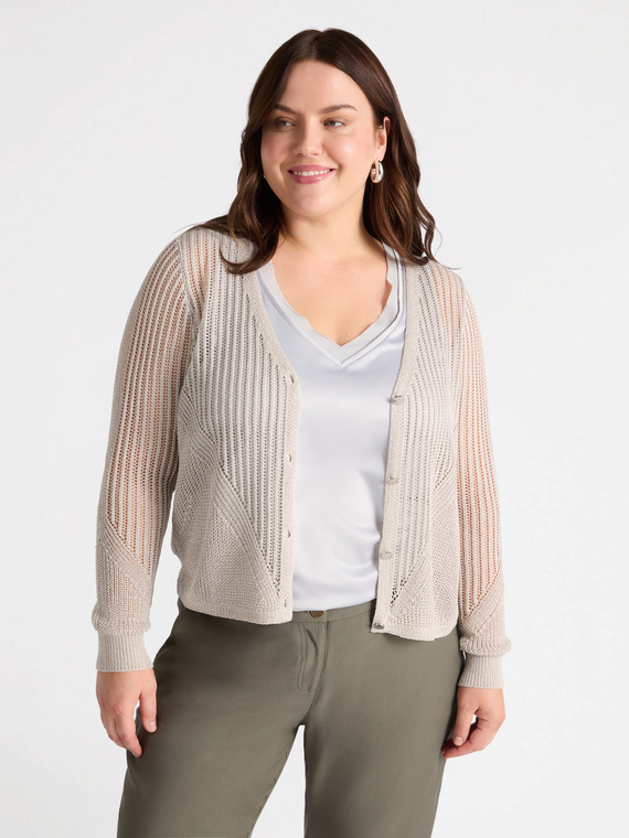 Cardigan mit Lochmuster aus Lurexgarn