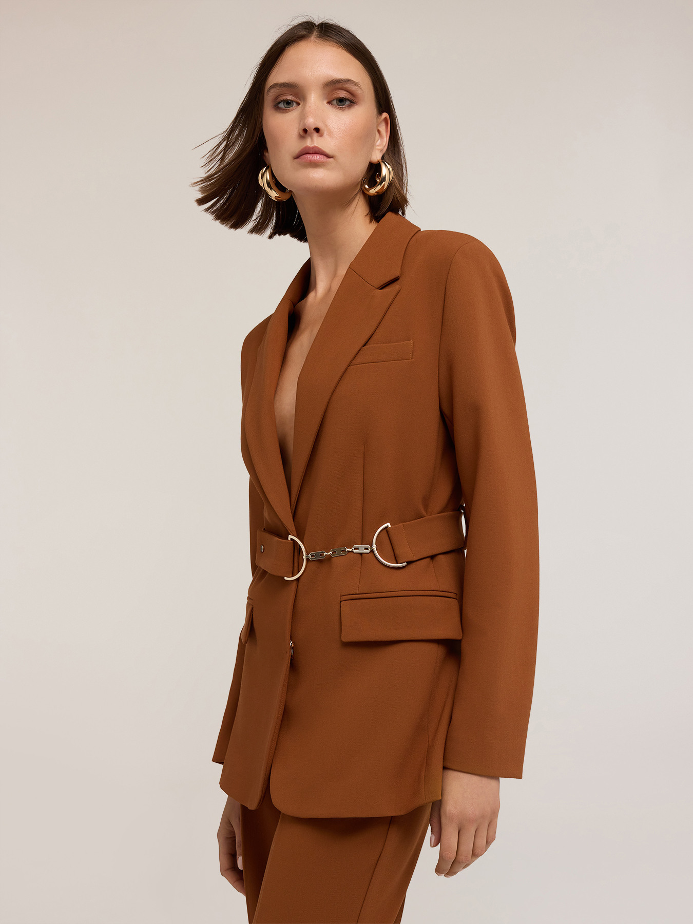 Blazer en polyester-viscose avec ceinture image number 2