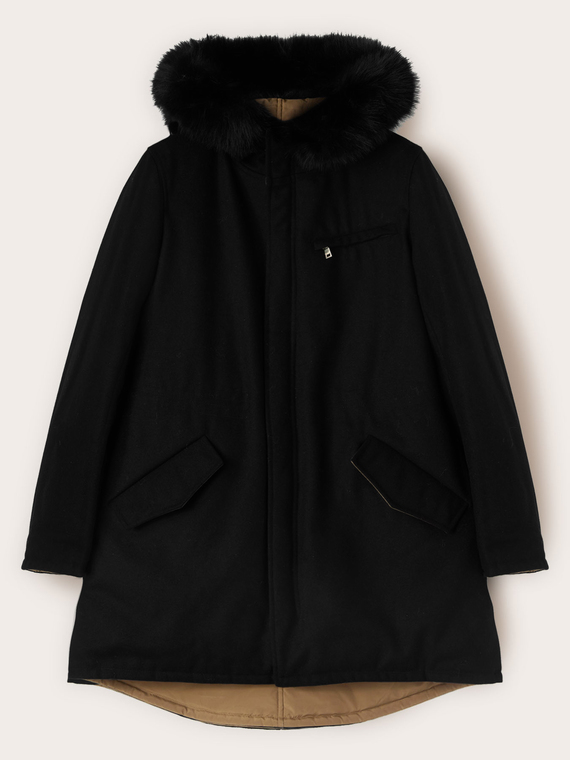 Reversible hooded zip-up down jacket