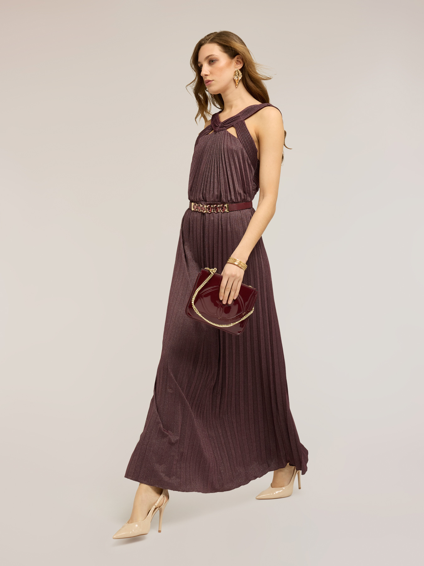 Long pleated dress in lurex jersey image number 2