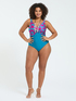 Crossover one-piece swimsuit tropical print image number 5
