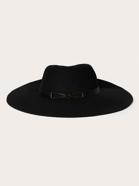 Cappello con fiocco gioiello in lana cotta