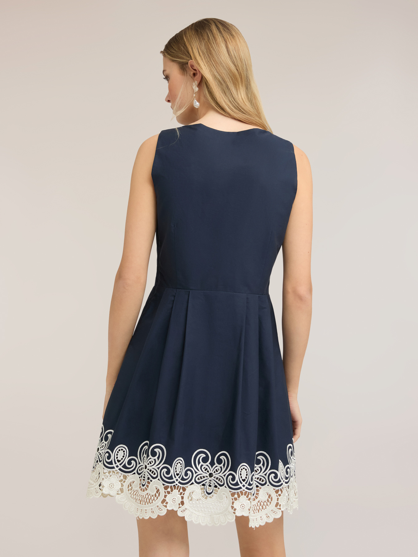 Rochie evazată din poplin cu dantelă sangallo image number 1