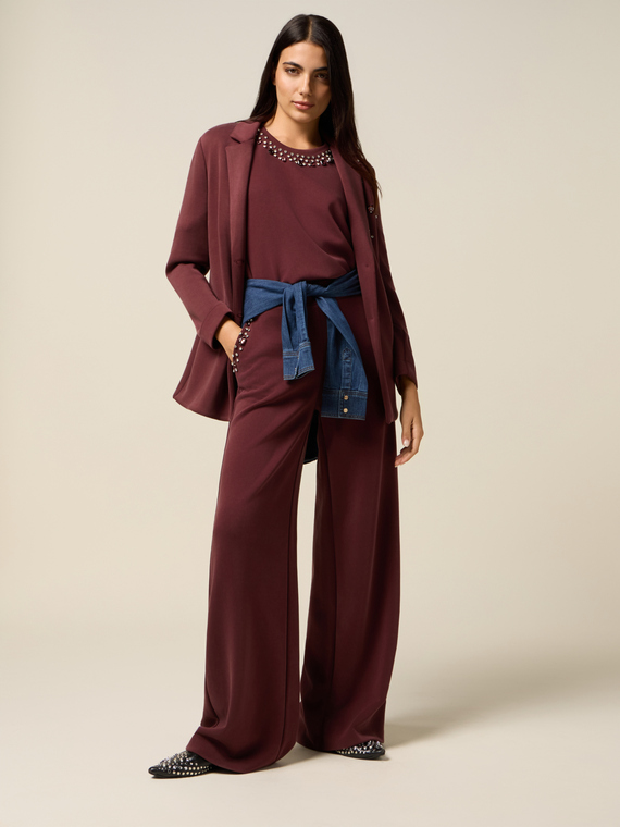 Pantalon palazzo en scuba avec poches plaquées