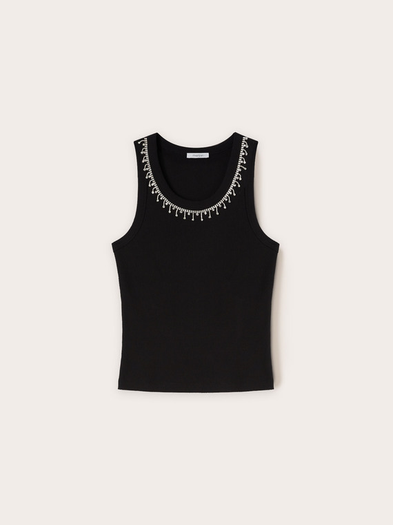 Tank top with crystal fringes