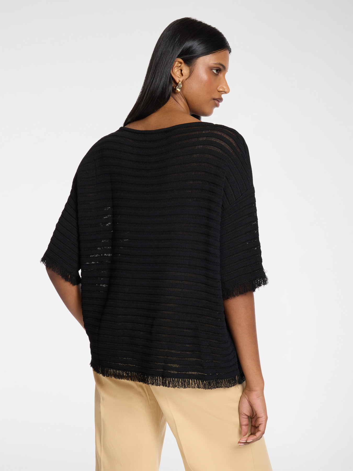 Maglia misto viscosa traforata a righe image number 1