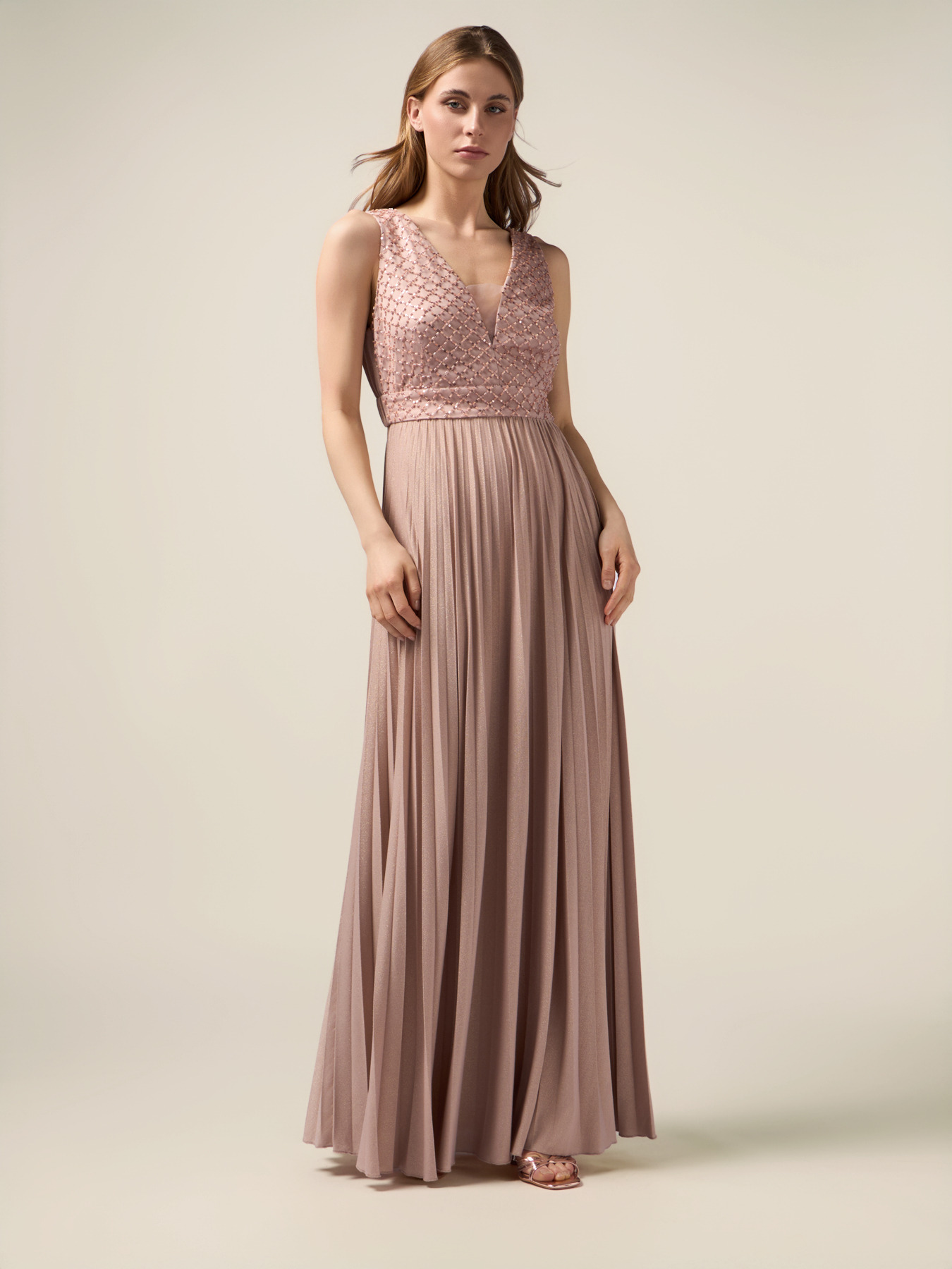 Long dress with embroidered bodice image number 0