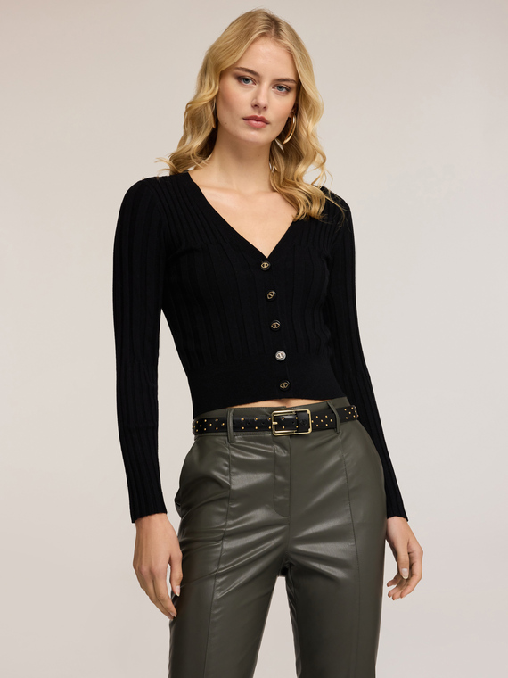 Fine ribbed knit cardigan