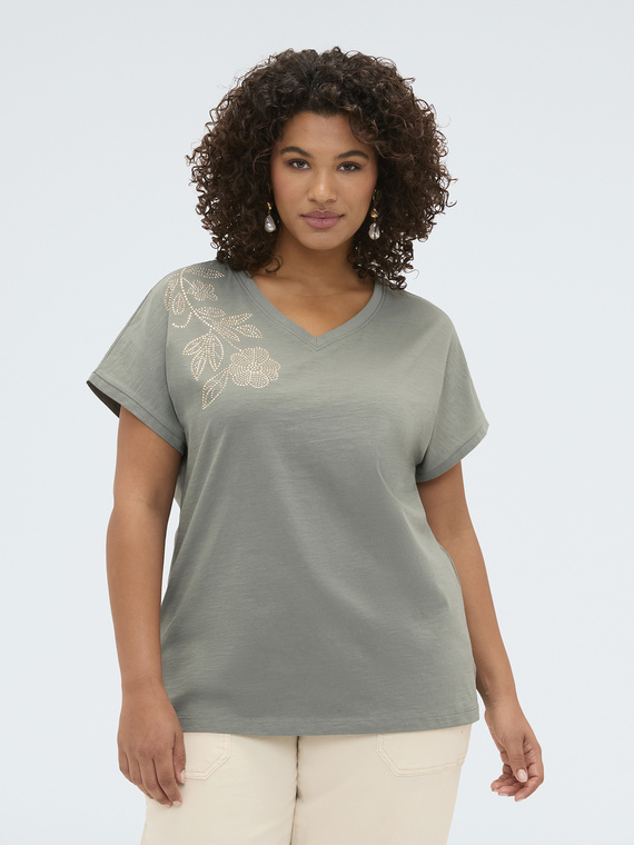 T-Shirt aus Baumwolle mit Blumenapplikation
