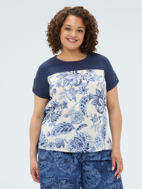 Bi-material T-shirt in cotton blend