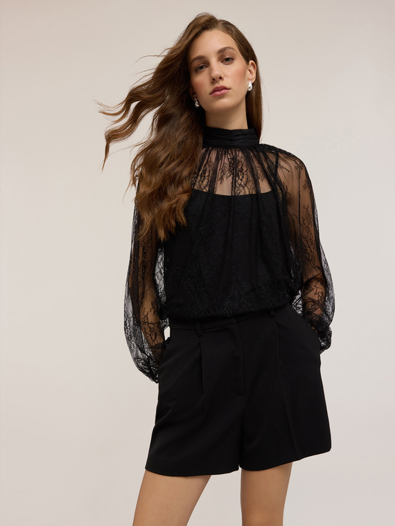 High-neck lace blouse