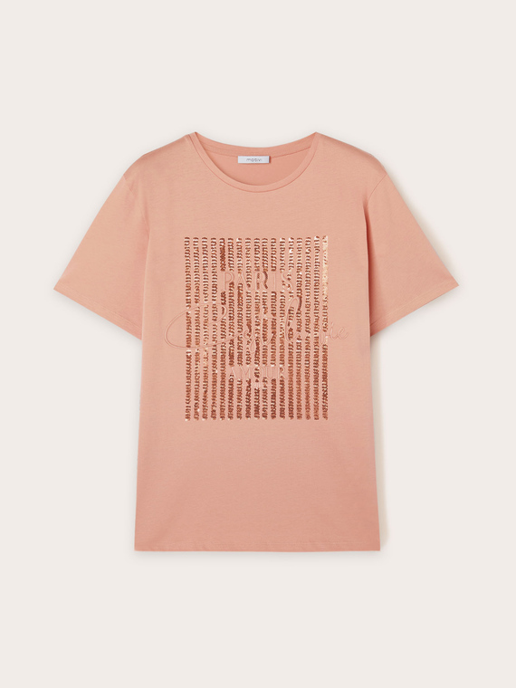 T-shirt avec paillettes et inscription brodée