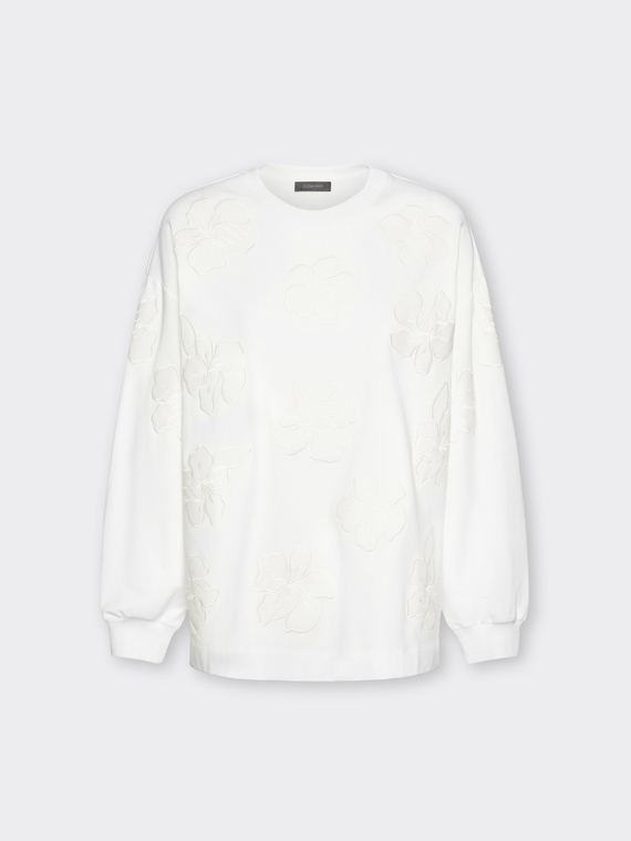 Cotton crew neck sweatshirt with embroidery