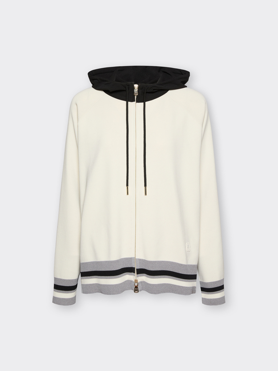 Cardigan misto viscosa con cappuccio e zip