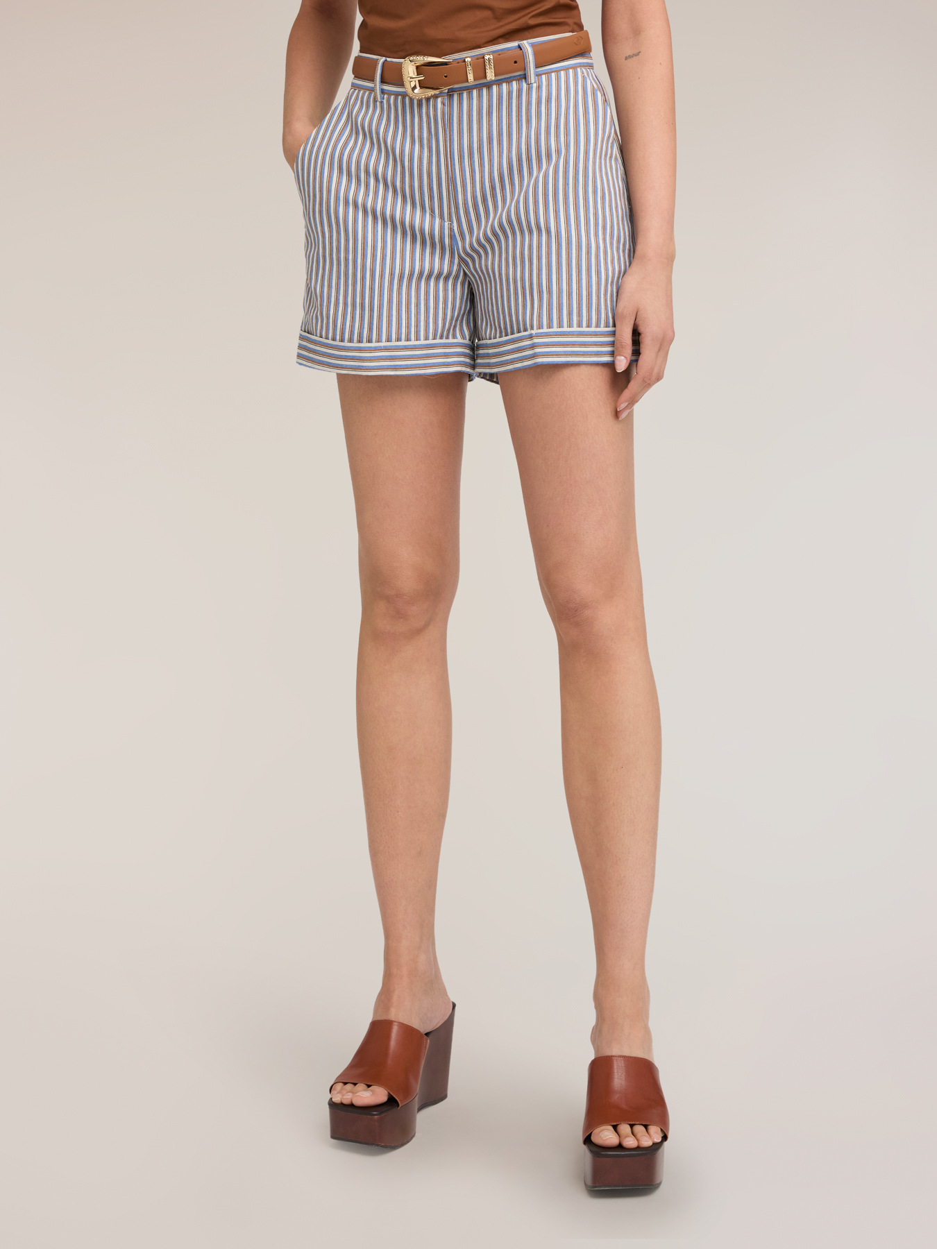 Striped cotton blend shorts image number 0