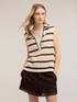 Striped ajour&eacute; knit top with polo collar image number 3