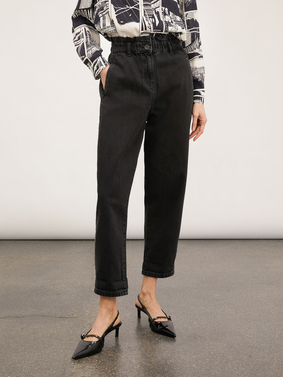 Baggy-Jeans mit hoher gekräuselter Taille