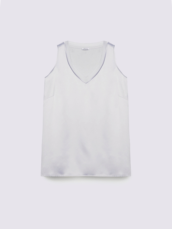 Top in due tessuti con scollo a V
