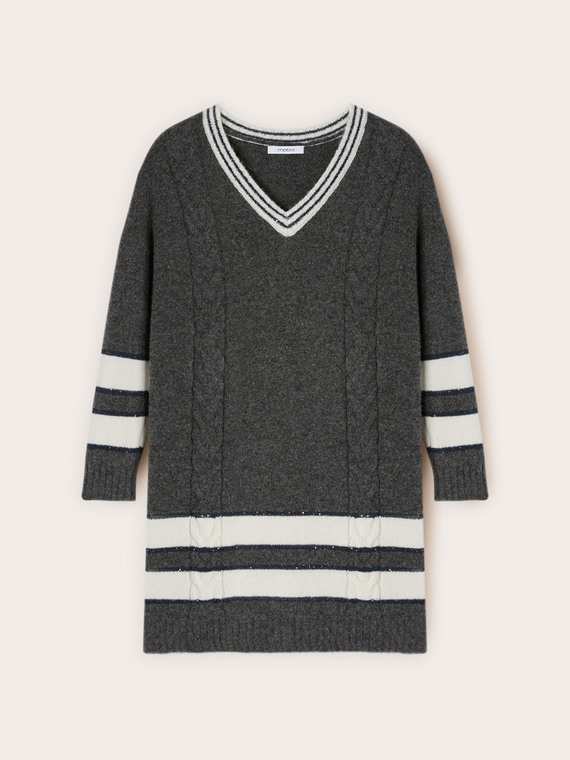 Vestido oversize de punto mezcla de lana a rayas