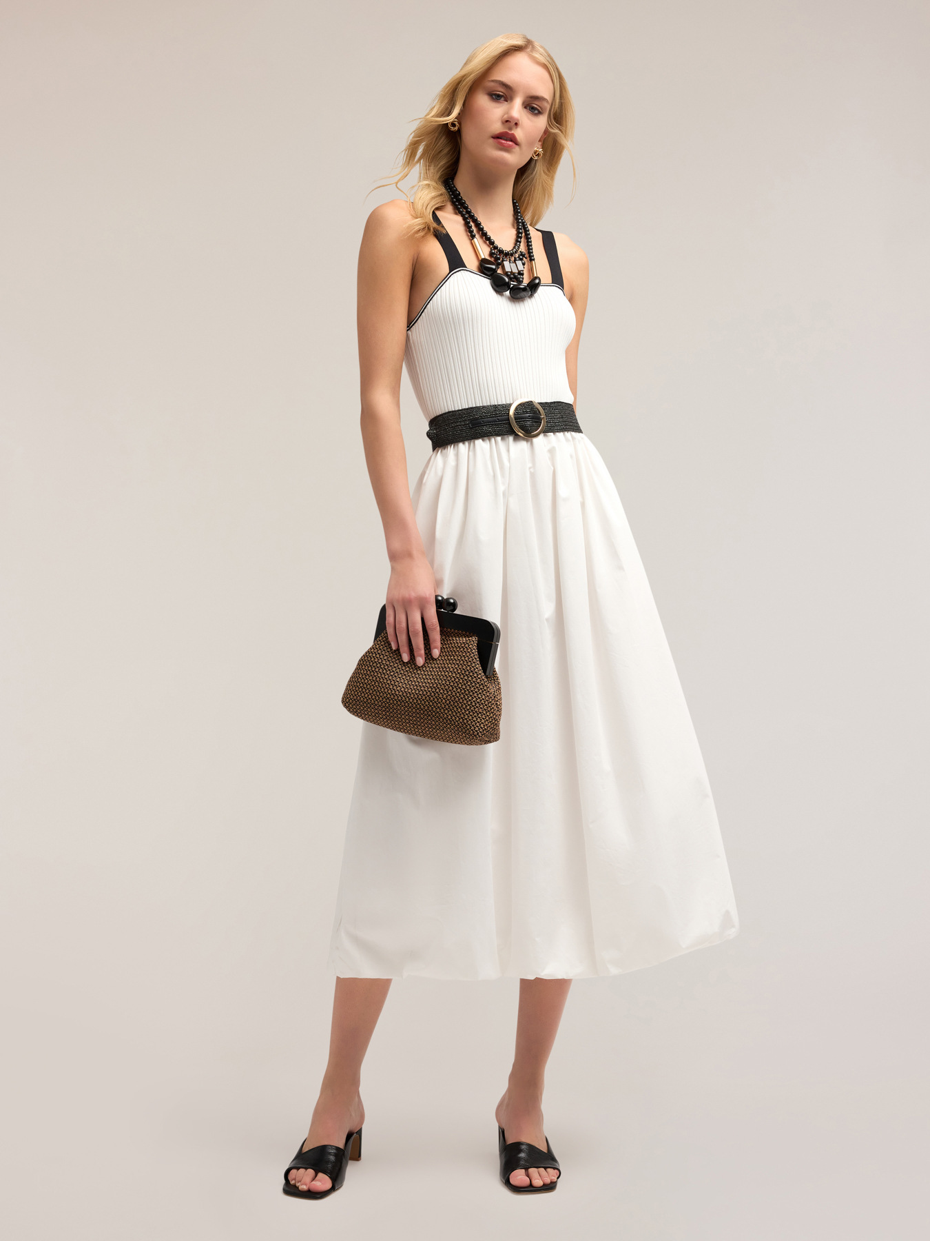 Dual fabric dress with circle skirt image number 0