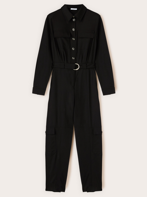 Long jumpsuit in wool blend flannel