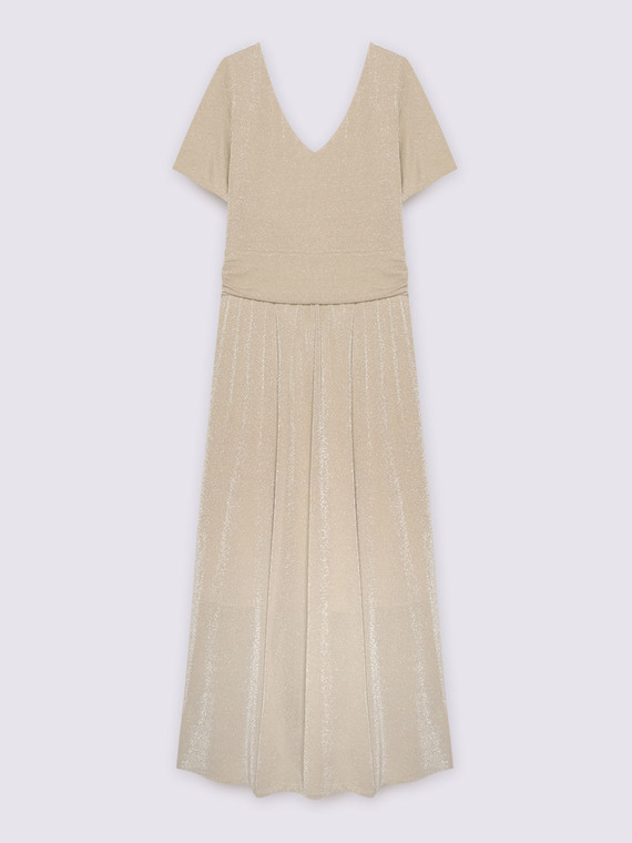 Langes Jerseykleid mit Lurex und V-Ausschnitt
