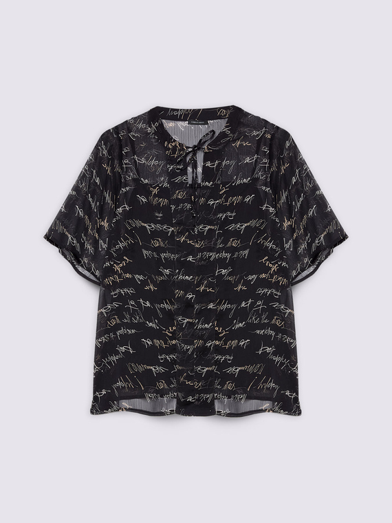 Bluse mit Schriftzug-Print aus Krepp
