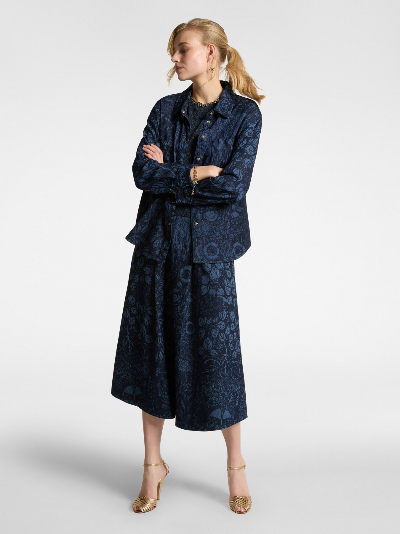 Laser denim midi skirt image number 0