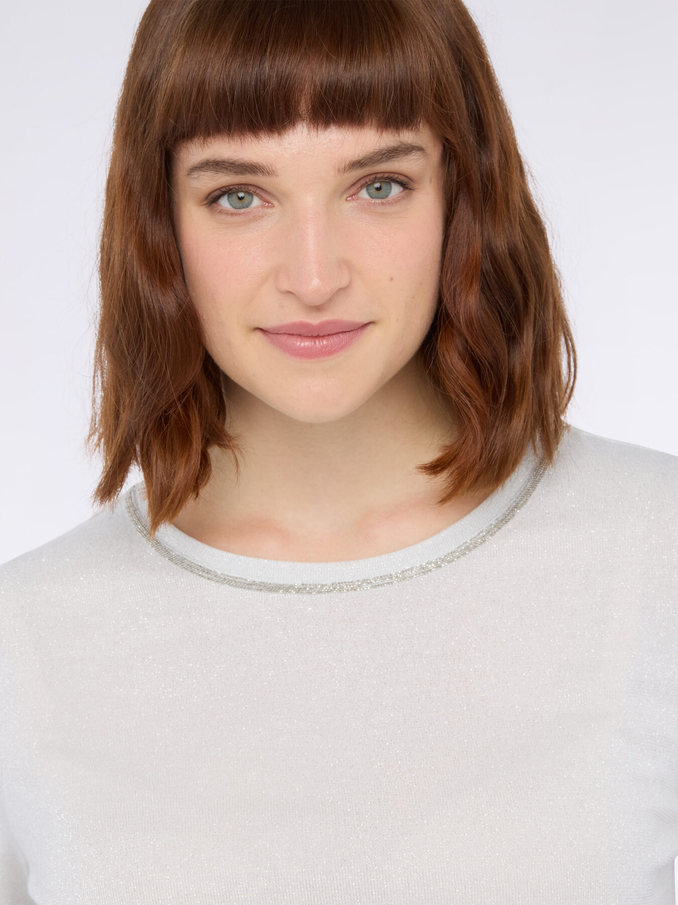 Lurex jersey T-shirt with decorated collar image number 2