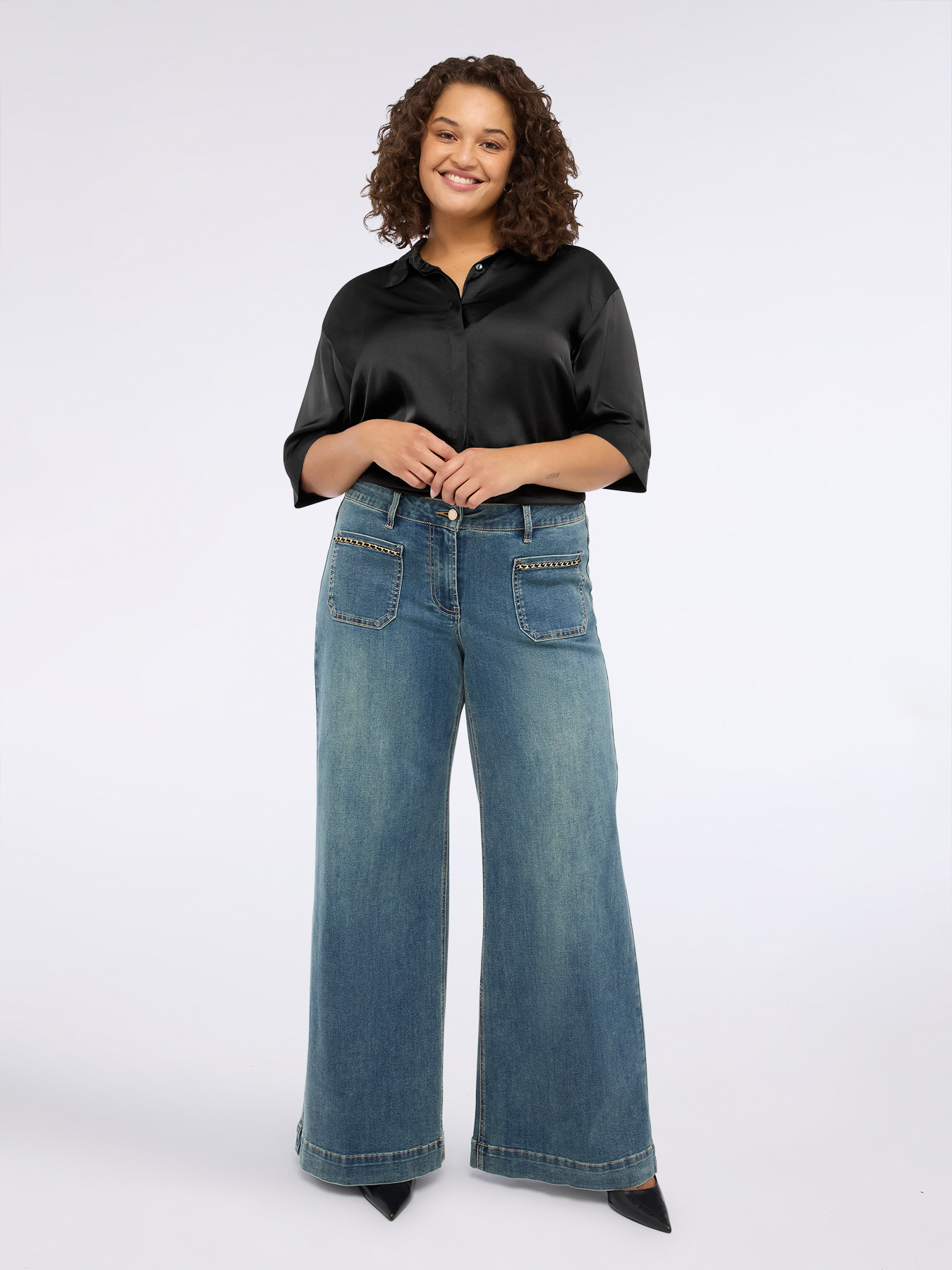 Stretch satin shirt with three-quarter sleeves image number 3