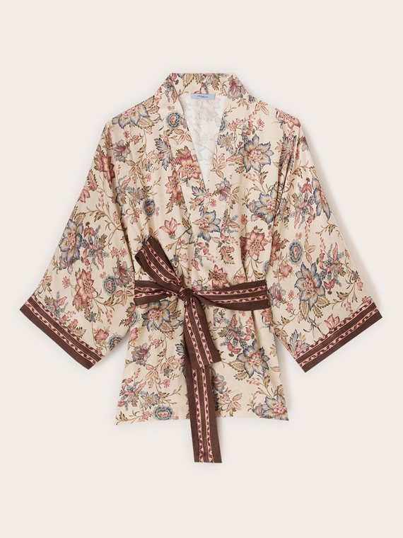 Camicia kimono in raso con stampa