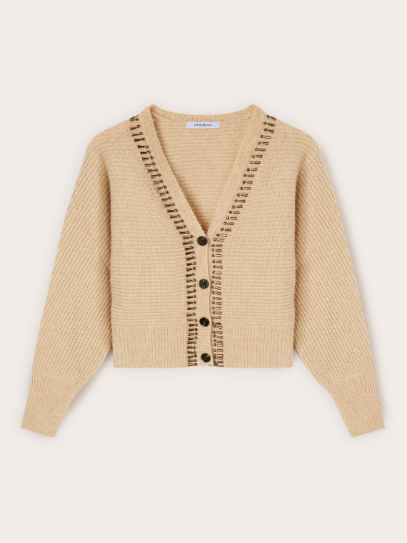 Cardigan en maille mohair m&eacute;lang&eacute; avec pierres