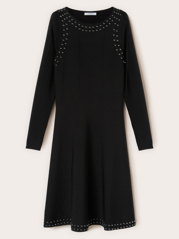 Midi flare knit dress with appliqués