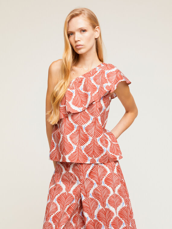 One-shoulder ethnic pattern top