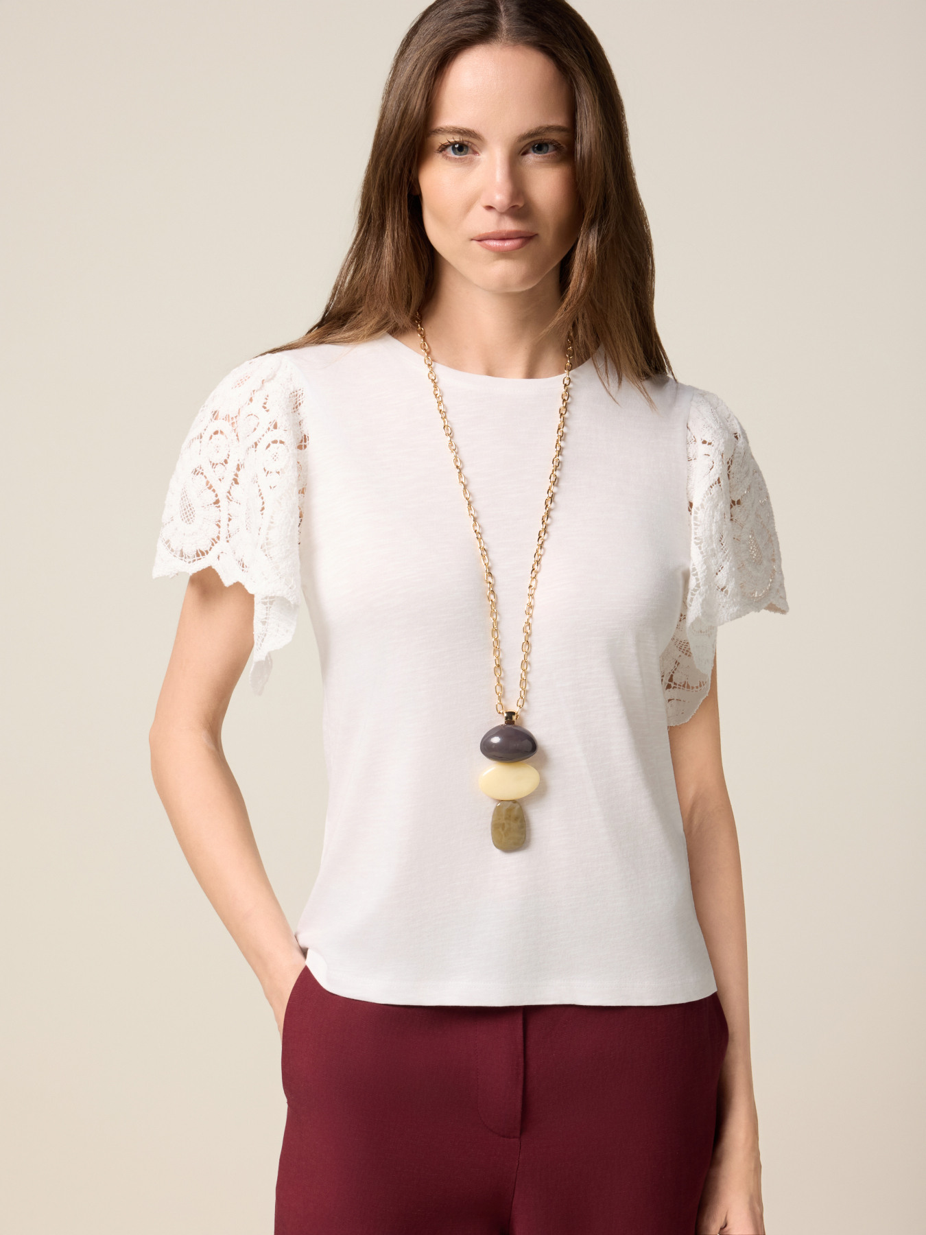 T-shirt with lace sleeves image number 0