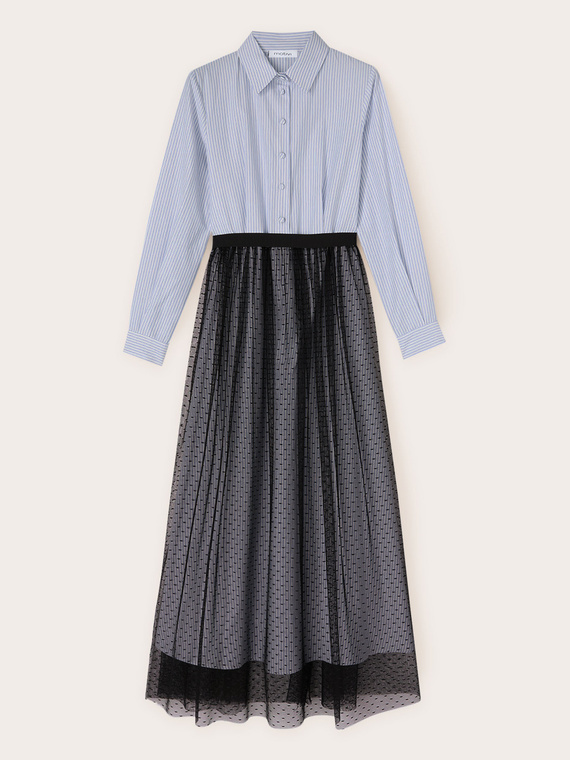 Vestito chemisier con gonna in tulle plumetis
