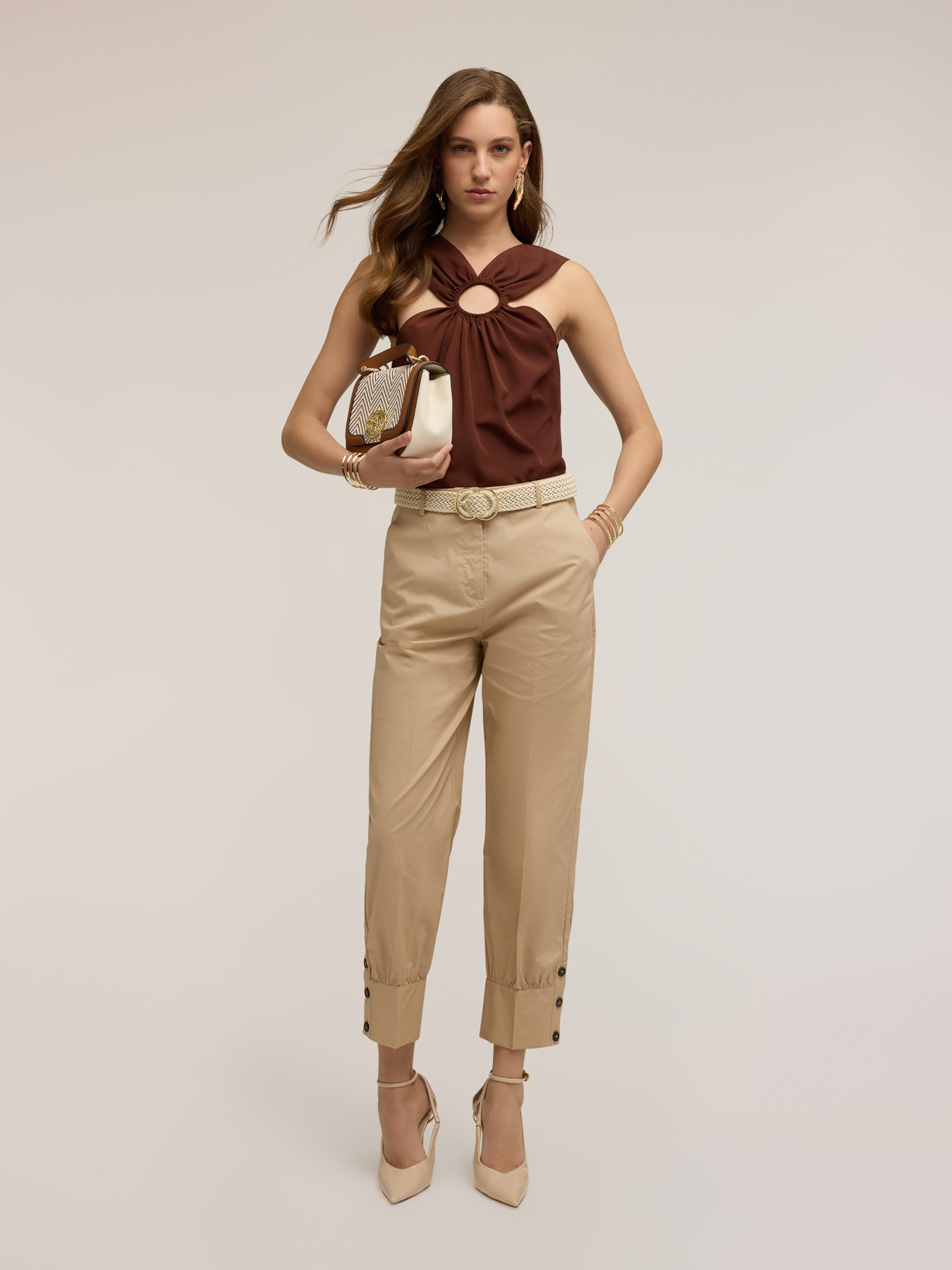 Pants with cuff in poplin image number 0