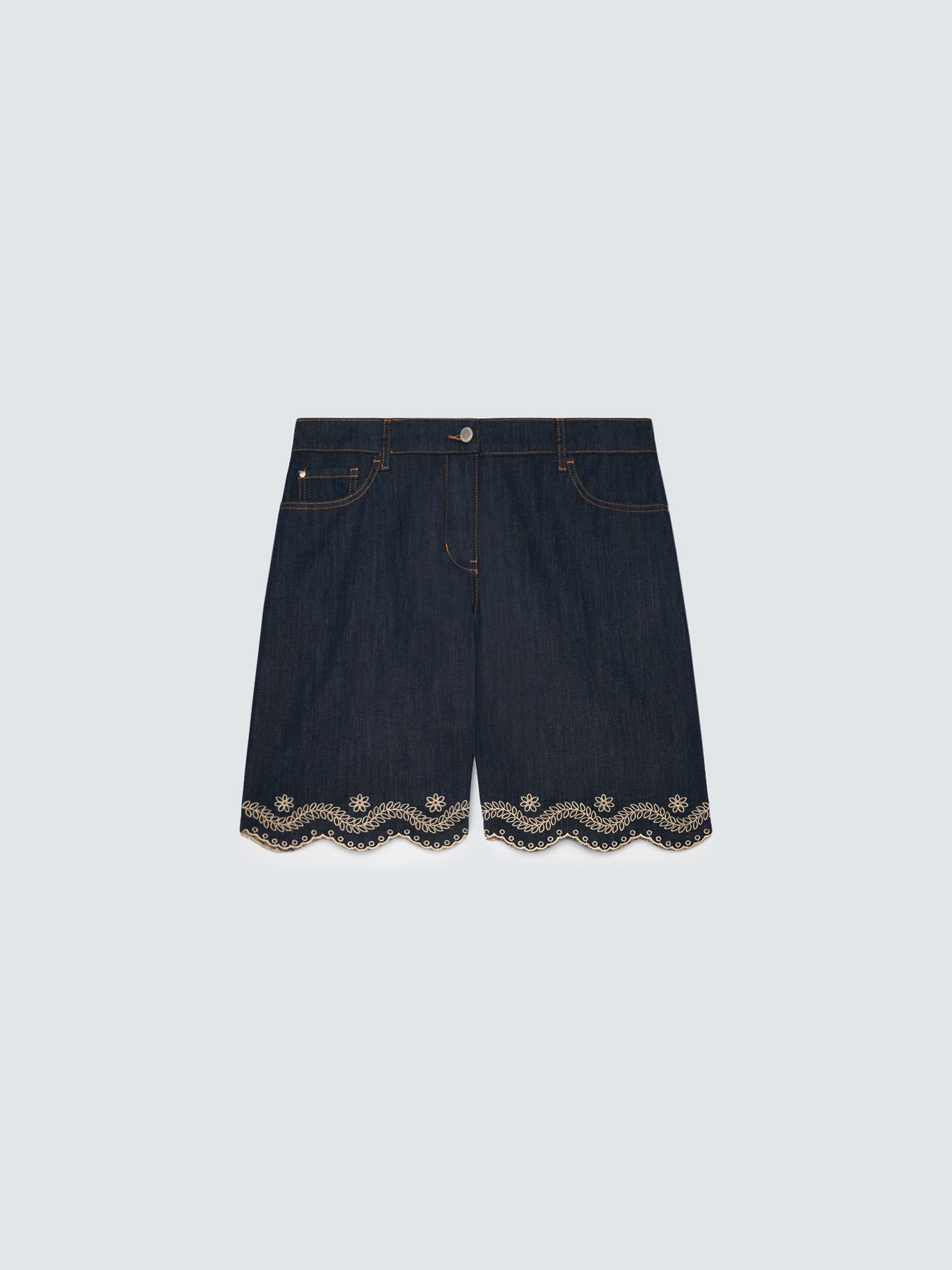 Jeans-Bermuda mit Sangallo-Stickerei image number 1
