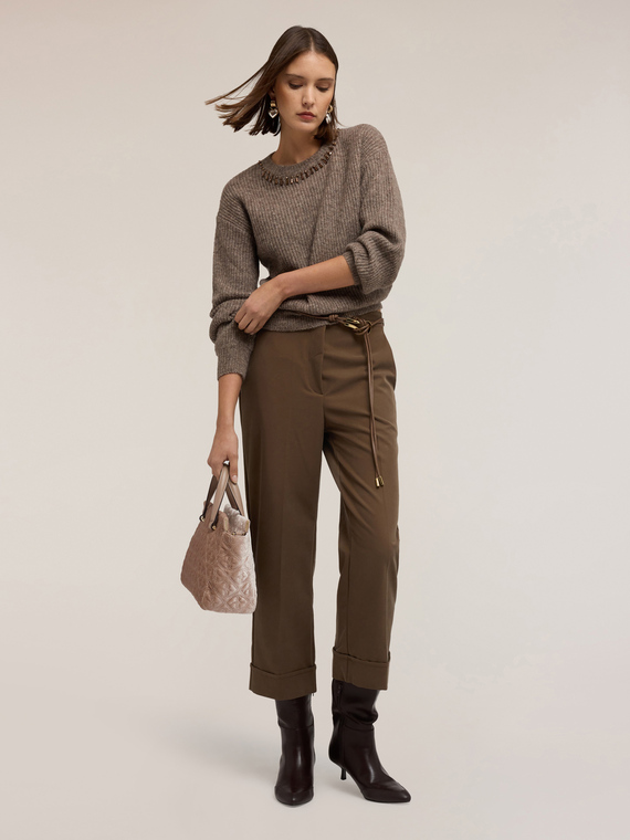 Ribbed wool blend sweater with stones