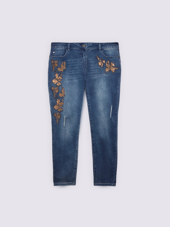 Skinny-Jeans mit Blumenstickereien