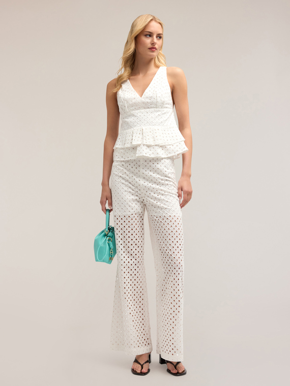 Wide-leg broderie anglaise trousers
