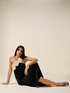 Long satin dress with applied roses image number 3