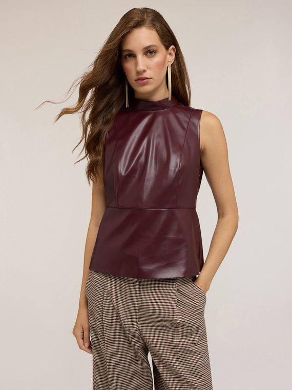Turtleneck top in coated fabric
