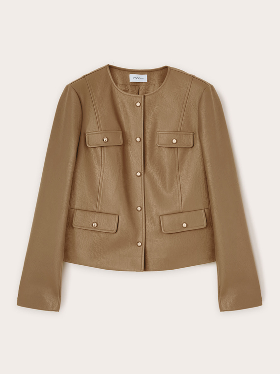 Veste sans col en tissu enduit