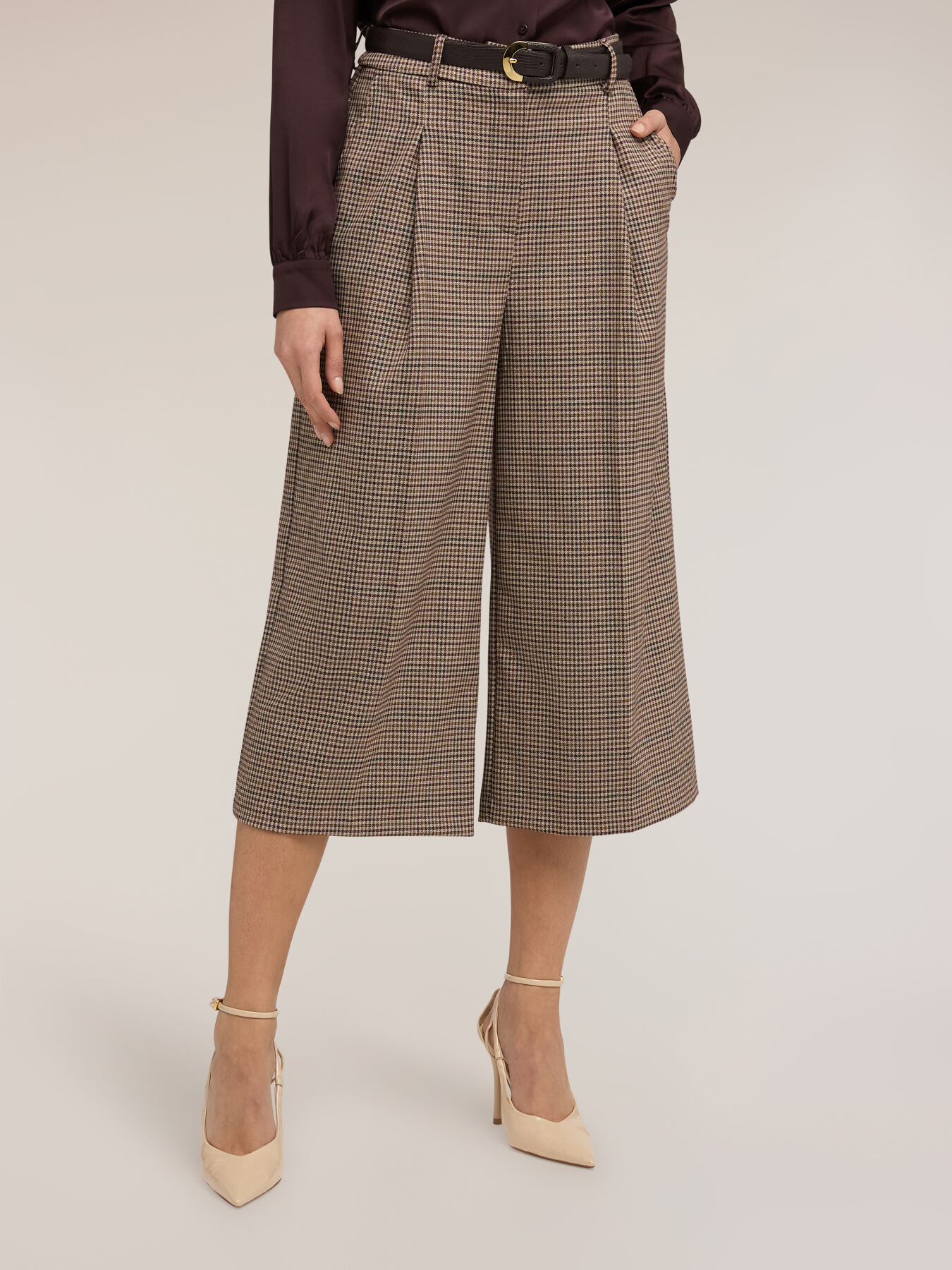 Pantaloni cropped in tinto filo fantasia check image number 0