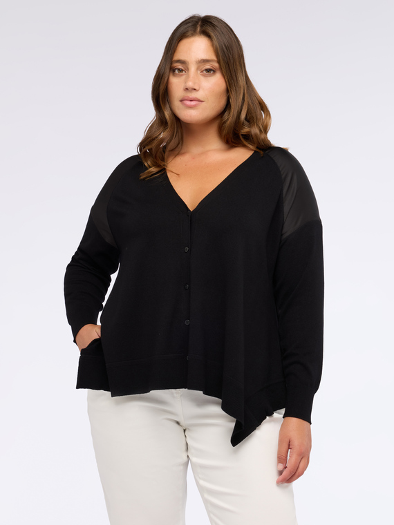 V-Ausschnitt-Cardigan mit Satin-Einsätzen
