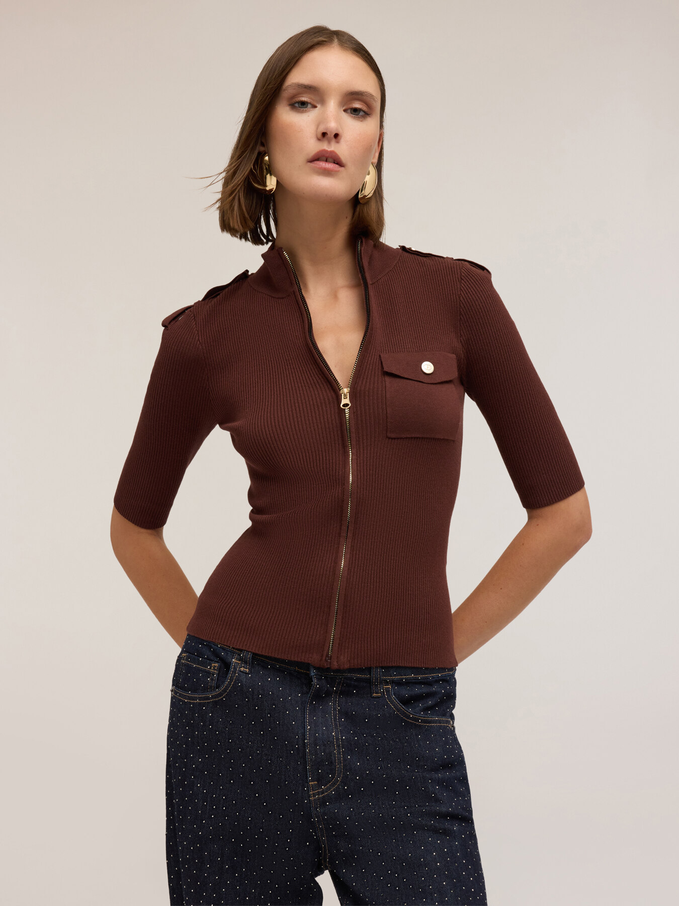 Cardigan a coste con mostrine image number 2