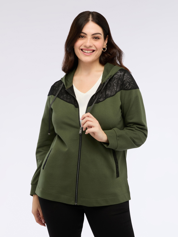 Hooded sweatshirt with lace insert